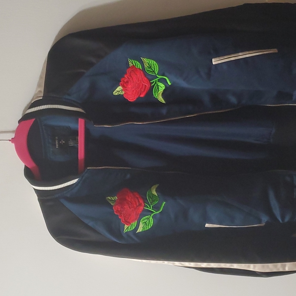 Embroidered Rose Silk Bomber Jacket